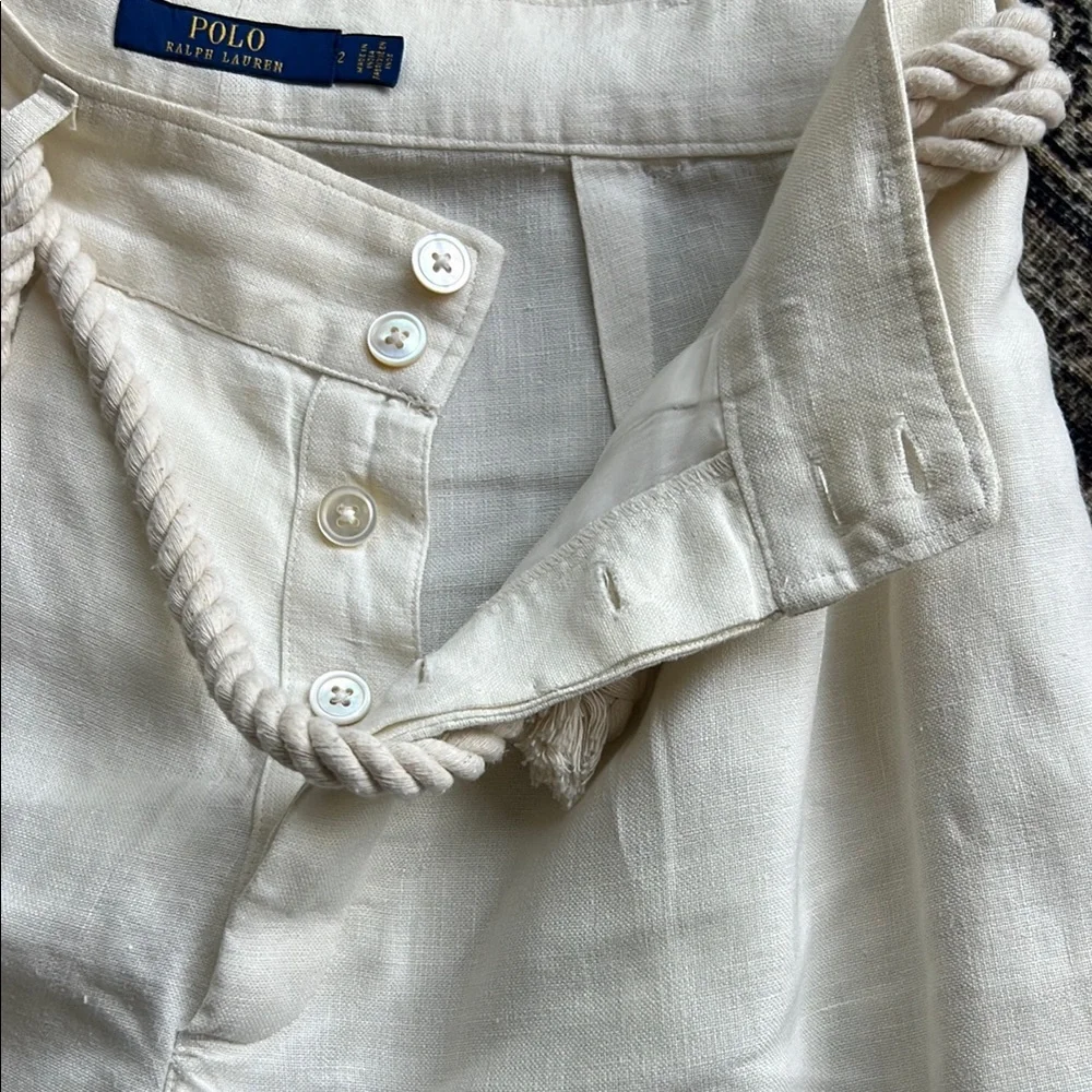 Polo by Ralph Lauren Cream High-Waist Linen Blend Shorts with Rope Belt - Picture 3 of 6